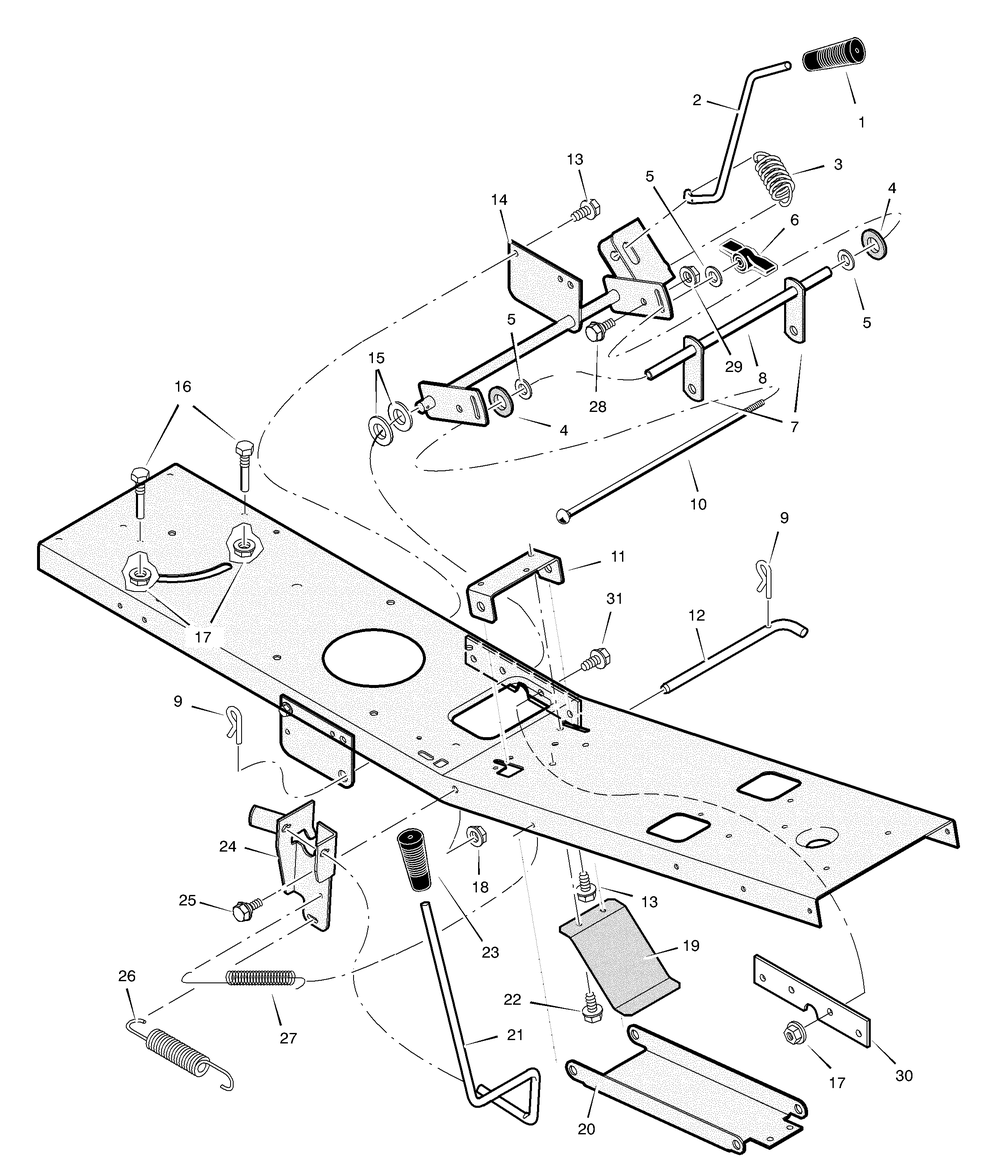 Mower Housing Suspension Diagram and Parts List for 309000X8NA  Briggs and Stratton Lawn Tractor
